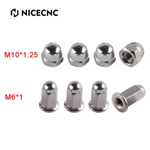 4x Universal Steel M6x1 Acorn Nut Dome Head Hex Caps for Honda Suzuki Yamaha Kawasaki Motorcycle Bli