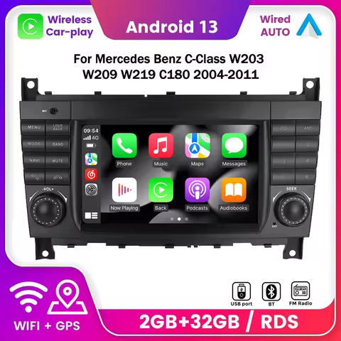 2Din Android 13 CarPlay Auto Car Radio Multimedia Player Navigation For Mercedes Benz C-Class W203 W