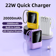3 In1 22W Quick Charger Mini Powerbank 20000mAh Portable Power Bank Built In Cable With LED Digital Display