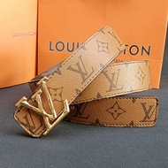 Louis Witton Double-sided coffee color printed water ripple two layer cowhide metal LV buckle business men's youth belt