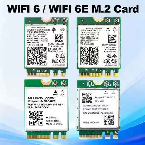 Fenvi M.2 Network Card for Intel AX210 AX200 RTL8852CE AX900 Bluetooth 5.4 5.3 Wireless Adapter 802.