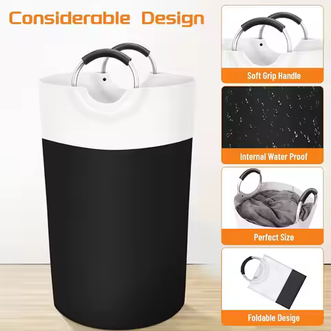 90L Laundry Basket, Freestanding Laundry Hamper, Collapsible Dirty Clothes Hamper, Waterproof Fabric