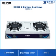 KHIND 2 Burners Infrared Gas Stove Stainless Steel IGS1516 | 150mm + 150mm Infrared Burner | With Enamel Trivet Stand | Automatic Piezo Ignition | Gas Stove with 1 Year General Warranty &amp; 3 Years Burner Head Warranty