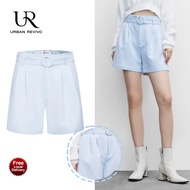 URBAN REVIVO Korean Elegant  womens plain suit shorts with Belt A-Line wide leg casual shorts
