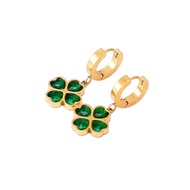 Yukis Fashion four-leaf Clover green  love titanium steel errings for women necklace flower pendant 