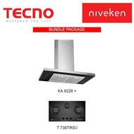 Tecno KA 9228 Chimney Cooker Hood with Decorative LED Lights + Tecno T 738TRSV 3-Burner 70cm Tempered Glass Hob