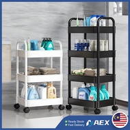 🇲🇾3 Tier Multifunction Storage Trolley Rack Home Kitchen Rack Office Shelves With Plastic Wheel Organizer