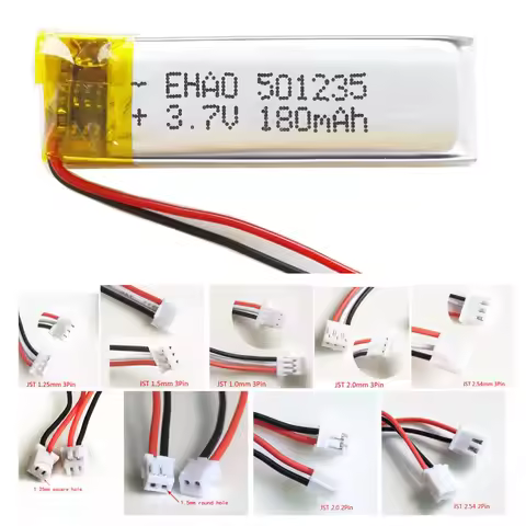 3.7V 180mAh LiPo Rechargeable Battery + JST 2pin 3Pin Plug 501235 For MP3 Electric Toothbrush Voice 