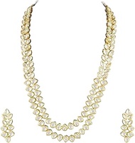 18K Gold Plated Indian Wedding Bollywood Kundan Necklace Jewellery Set with Earrings for Women (IJ363FL), No Gemstone