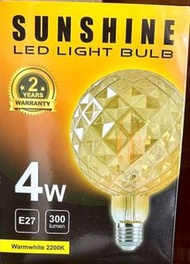 (全新) Sunshine LED light bulb 特別款燈絲裝飾燈膽 4W E27大螺頭 2200K黃光 LFGGC-4E27W (大球型)