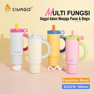 CIVAGO(36oz/1065ml)Tumbler 316L Stainless Steel with Thermal Straw Vacuum Travel Friendly