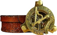 Saleberate Antique Brass &amp; Copper Sundial Compass | Sundial Clock in Leather Box Gift Sun Clock Ship Replica Watch (Non-Functional)