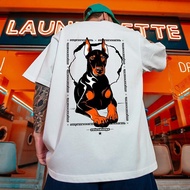 Doberman Dog with Cyrillic Text Graphic White T-Shirt Men Streetwear Casual Top Plus Size