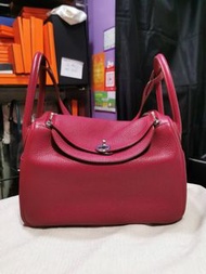 HERMES Lindy 30 B5  Rubis 紅寶石紫紅 銀扣 手提袋 手挽袋 手袋 肩背袋 Red Taurillon Clemence Leather Handbag SHW 22M182U