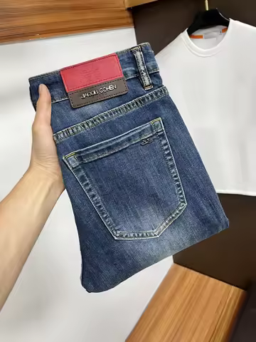 BLLIYOSS Men Jeans 2026 SS comfortable casual elastic High-Quality Straight long pants Leather label
