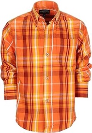 Big Boys Long Sleeve Button Down Plaid Checked, Orange/Yellow/Brown Shirt, Size 8