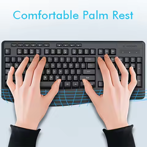 Wireless Keyboard and Mouse Combo Soft Touch Keys Ergonomic Wrist Rest, 2.4G 104-Key Full Size, 2400
