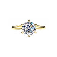 Real Moissanite 1ct 2ct 3ct Six Prongs Round Cut Yellow Gold Signature Solitaries Ring In S925 Sterl