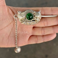 Antique Agate Gemstone Hair Clip with Miao Silver Decoration