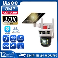 LLSEE V380 10x zoom 4K 3 frames 2 lenses solar CCTV 4G SIM card wireless outdoor waterproof PTZ home