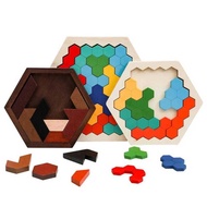 Hexagonal Wooden Puzzles Educational For Children Kids Preschool Tangram Board Brain IQ Test Game Mo