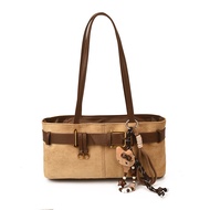 Tas Ember Wanita Suede Kotak-Kotak Minimalis