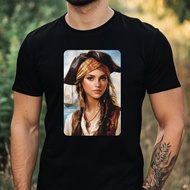 Mens Pirate Portrait Motif Cotton T-Shirt Size Xs To 3Xl-7Dg