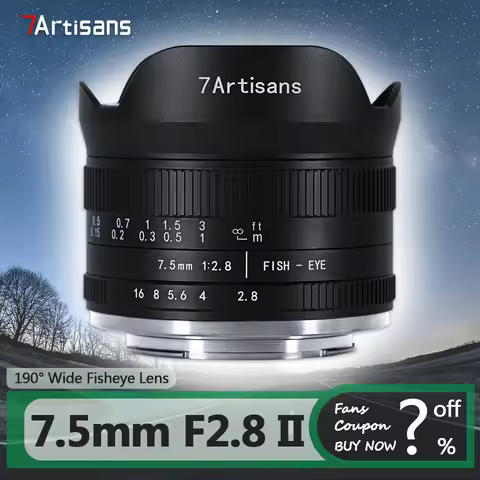 7artisans APS-C 7.5mm F2.8 II Ultra-wide Angle Fisheye Camera Lens for Photography with Sony E Fujif