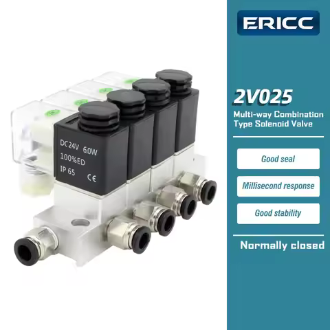 2V025 multi-way combination type solenoid valve Normally Closed Pneumatic Electric Valve AC220V DC12