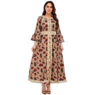 Direct Sales Yiduoduo European American New Style Ethnic Printed Embroidered Lace Gauze muslim Dress