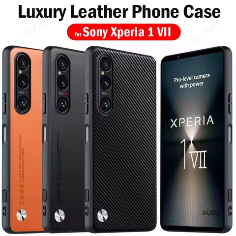 Shockproof Funda for Sony Xperia 1 VII Case Luxury Fiber Texture PU-Leather Protection Phone Cover f
