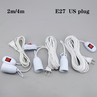 2m/4m E27 Lamp Bases Universal Switch button Led Bulb power cable Socket extend Adapter Screw Holder