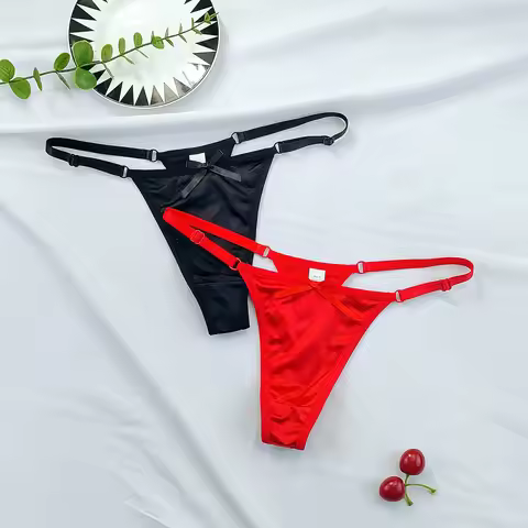2Pcs Unisex Glossy Satin Adjustable G String Panty Bestseller Seamless Underwear Women Cute Bow T-ba