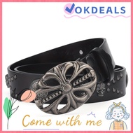 OKDEALS Leather Belt, Skeleton Head Punk Bohemian Style Belt, Vintage Hip Hop Inlaid Waistband Y2K S