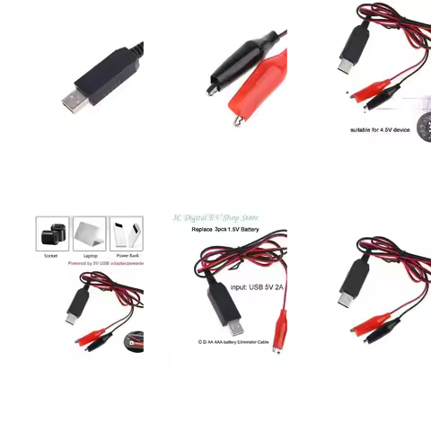 E74D USB 5V to for DC 4.5V Power Supply Cord LR3 LR6 LR14 LR20 Battery Replace 3pcs 1.5V AA AAA C D 