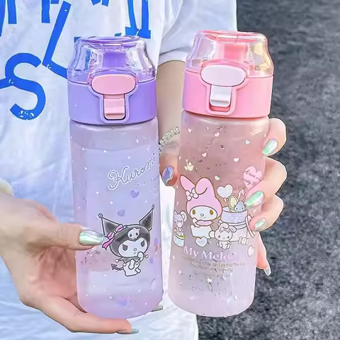 550ml kawaii sanrio water bottle cinnamoroll Kuromi My Melody cartoon anime plastic water cup sleeve