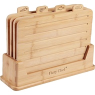 4 Piece Bamboo Cutting Boards Set with Food Icons & Stand, 12.6"L x 9"W