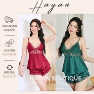 BN3 sexy 2s pajamas set with v1 slit and lace with PADDING, seductive overbearing silk set BN3 FOAM