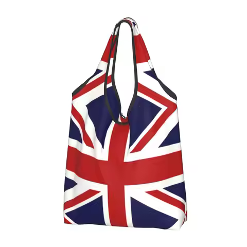 Custom Union Jack Flag Of The UK Grocery Shopping Tote Bag Women Kawaii Shoulder Shopper Bag Large C