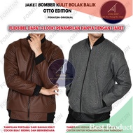 Shocking sale Reversible Leather and Fleece Bomber Jacket/ 2 Sides A Side B