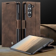 Retro Leather Flip Cover for Galaxy Z Fold 7 6 5 4 SM-F956B/DS 5G Phone Case Shockproof Stand Holder