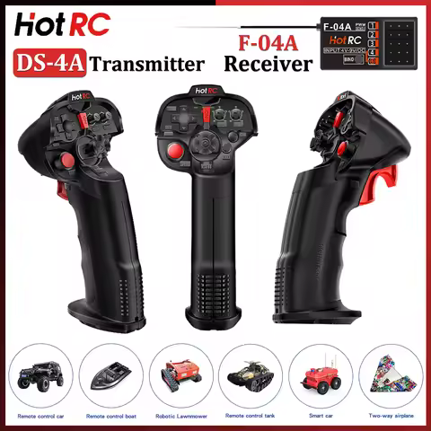 HOTRC DS-4A 2.4GHz 4CH DC4V-9V Single Hand Radio System Transmitter and F-04A PWM Receiver for RC Ca