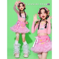 Pink Jazz Dance Costume For Girls Street Cheerleader Performance Set Kids Modern Outfit Girl Kids Ou