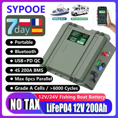 12V 200Ah LiFePO4 Battery Pack EU Stock 140Ah 100Ah 12.8V 24V Bluetooth BMS USB PD QC 6000+ Cycle 20