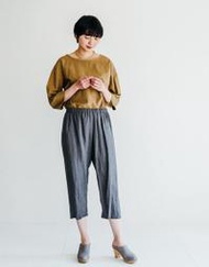 "PINK &amp; GREY"Fog line work亞麻七分褲 Eliana Pants 灰 