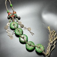 Old Jade Sweet Blue Safe Buckle Tibetan Decoration Dzi Beads Chain Safe Neck Hanging Inlaid Gem Pend