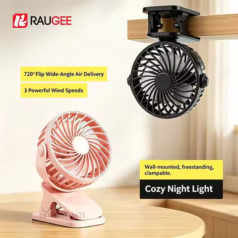 Mini Clip Fan Portable Desk Fan Outdoor Clip Table Fan With Night Light USB Rechargerable Air Cooler