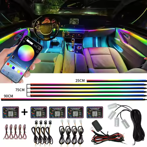 18 in 1 Dual Zone Symphony Streamer Car Ambient Light Interior LED Full Color RGB Neon Acrylic Strip