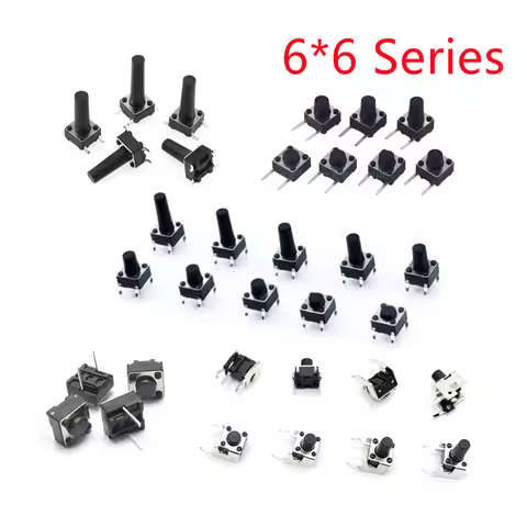 20PCS 6X6 Series Tact Switch 6*6*4.3/5/6/7/8/9/10mm Pins 2/4 Feet Horizontal Bracket Push Button Swi
