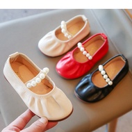Princess Girls Soft Leather Shoes Kids Red Black Flats Cute Pearl Shoes
